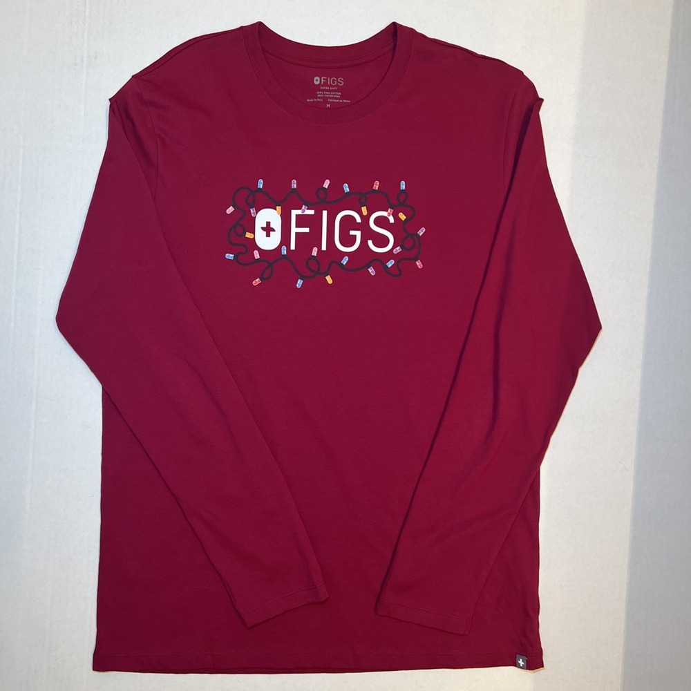 FIGS Womens NWOT HTF Christmas Lights Long Sleeve Sz M Pima Cotton Shirt